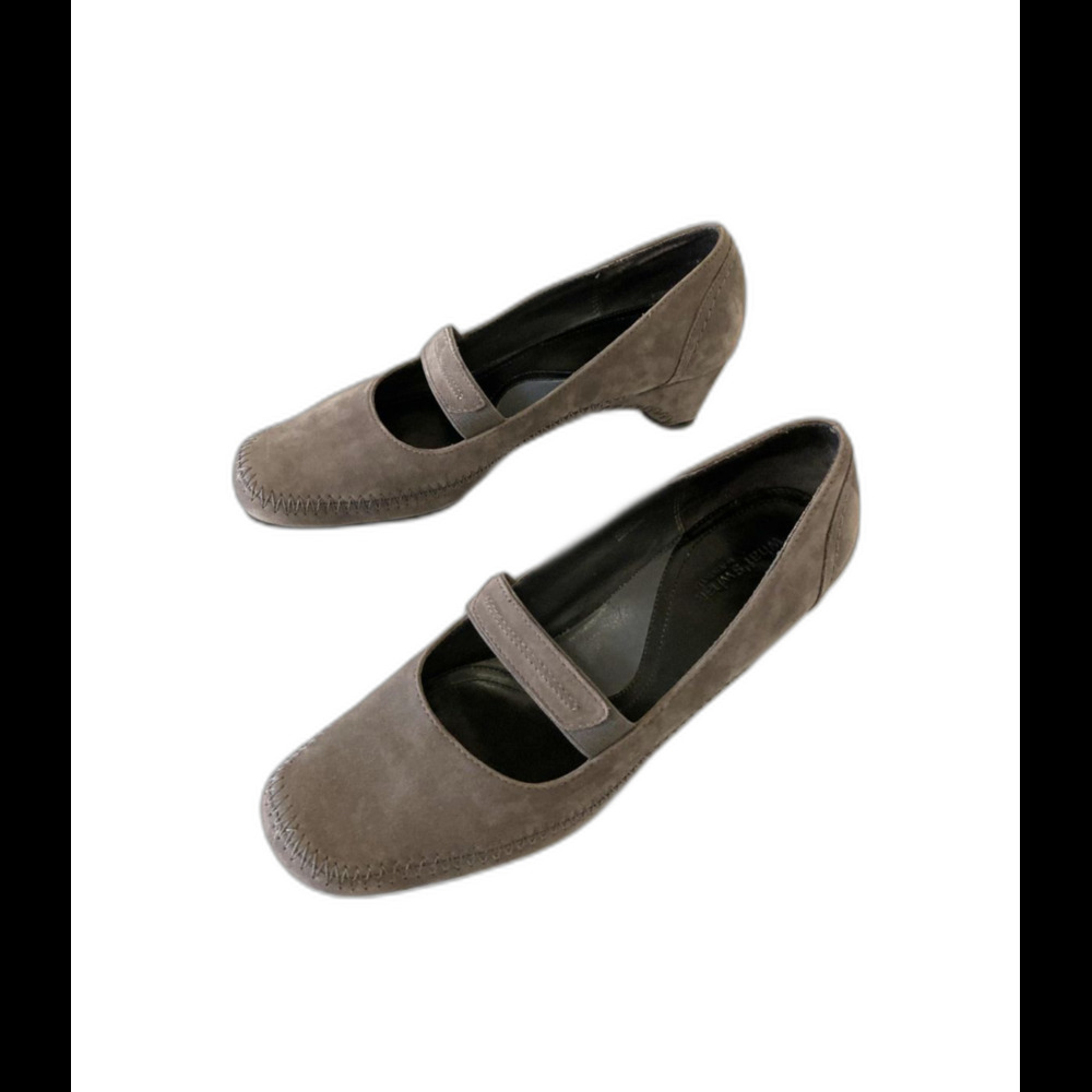 What's What by AEROSOLES First Cris Shoe Gray Leather Nubuck Size 8.5 M 2" Heel